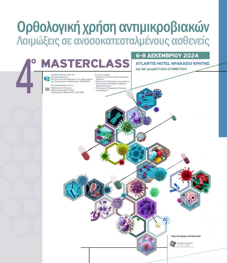 4ο MASTERCLASS : ΟΡΘΟΛΟΓΙΚΗ ΧΡΗΣΗ ΑΝΤΙΜΙΚΡΟΒΙΑΚΩΝ. ΛΟΙΜΩΞΕΙΣ ΣΕ ΑΝΟΣΟΚΑΤΕΣΤΑΛΜΕΝΟΥΣ ΑΣΘΕΝΕΙΣ, 6-8 ΔΕΚΕΜΒΡΙΟΥ 2024, ΗΡΑΚΛΕΙΟ ΚΡΗΤΗΣ