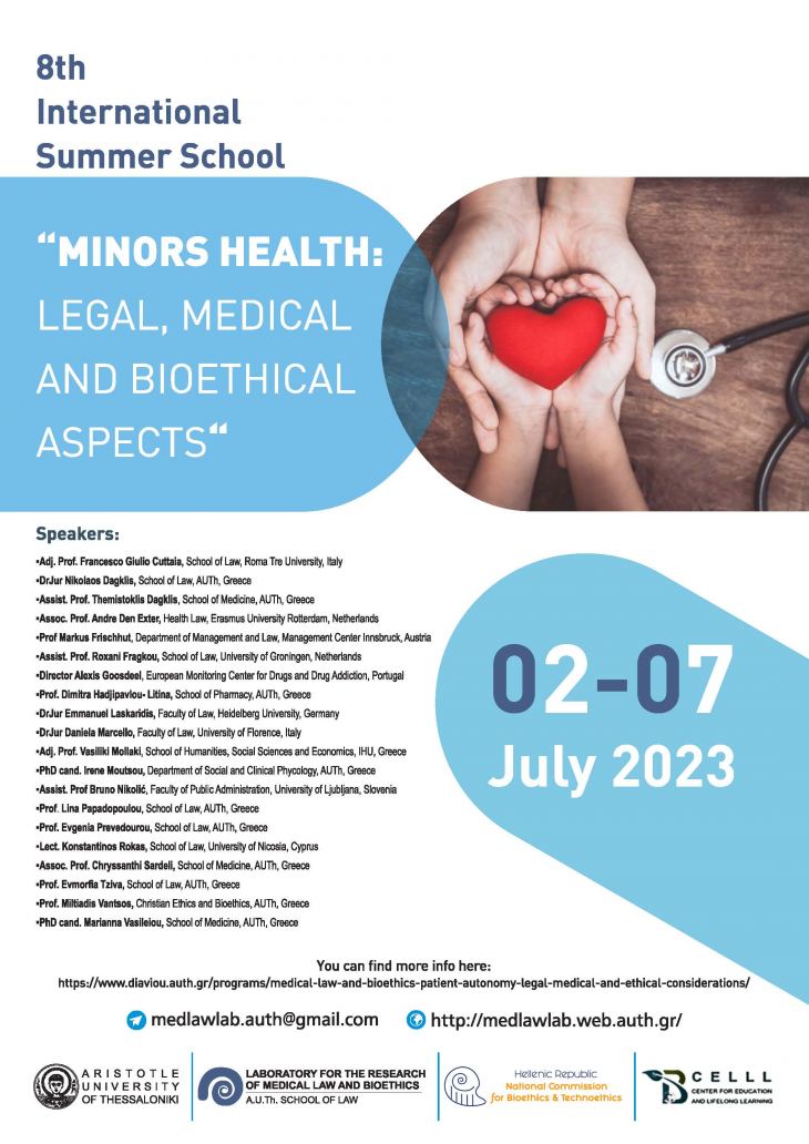 LAST CALL - SUMMER SCHOOL 2023 - MINORS HEALTH: LEGAL, MEDICAL AND BIOETHICAL ASPECTS